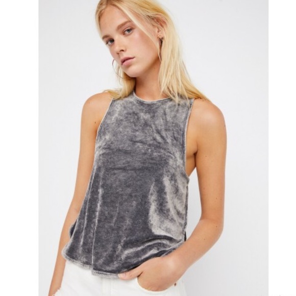 NEW Free People Gray Frenchie Velour Cami Tank - Picture 2 of 8